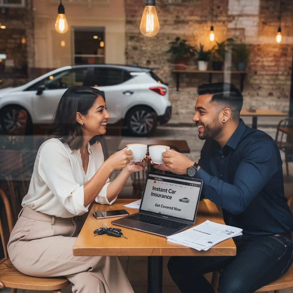 Графика, иллюстрирующая выгодные предложения и скидки на полисы автомобильного страхования.