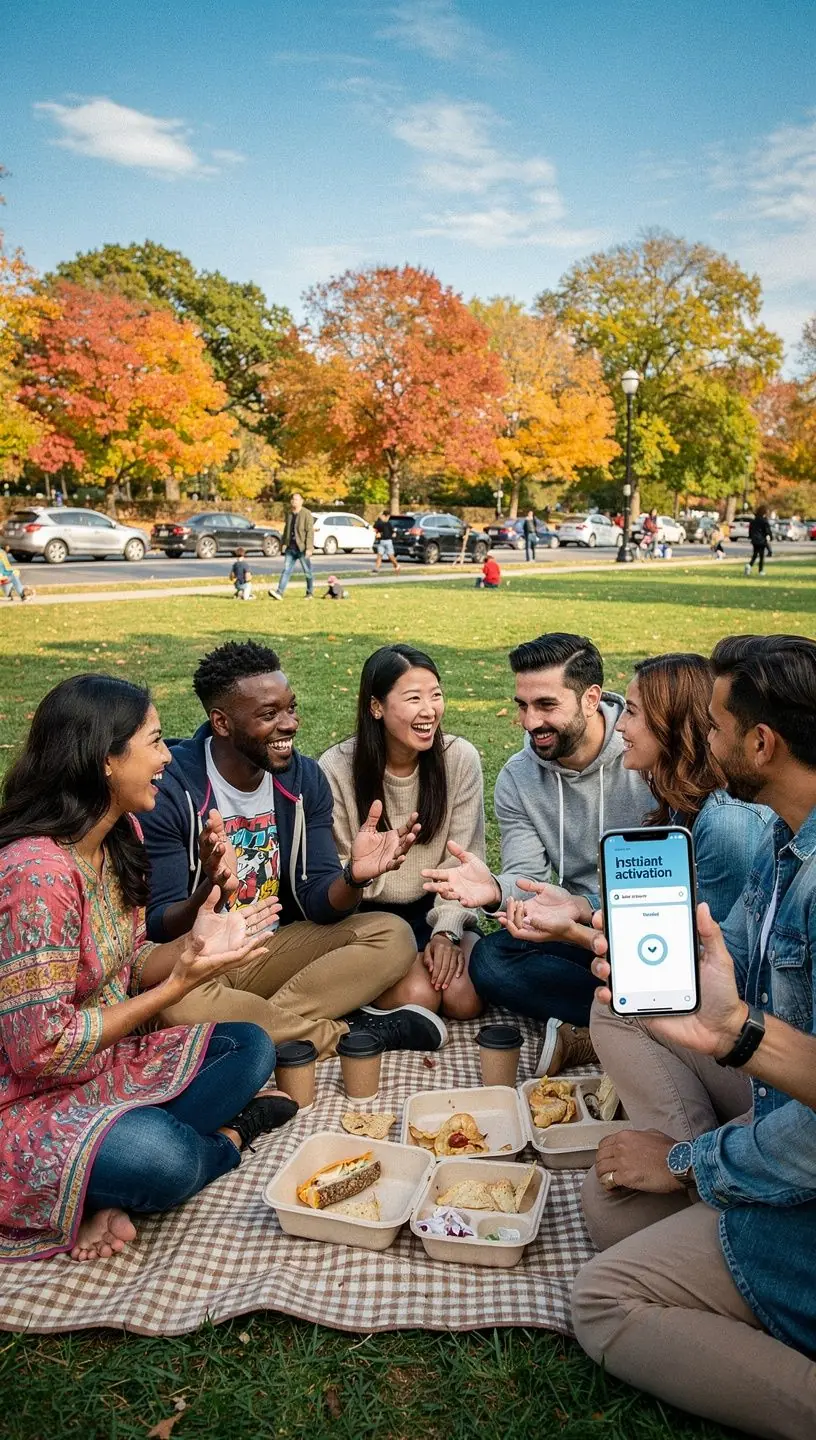 Счастливый водитель, получающий помощь по страховому случаю через мобильное приложение.